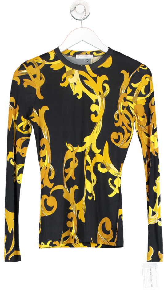 Versace Black Couture Collection Long Sleeve Printed Top UK XS