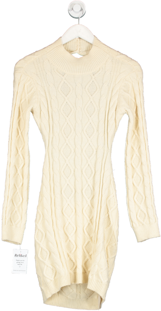 Kiwi & Co. Cream Cable Knit High Neck Backless Dress UK M