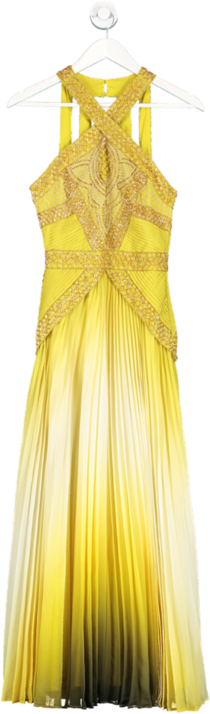 Karen Millen Yellow Geo Embellished Ombre Pleated Woven Maxi Dress BNWT UK 6