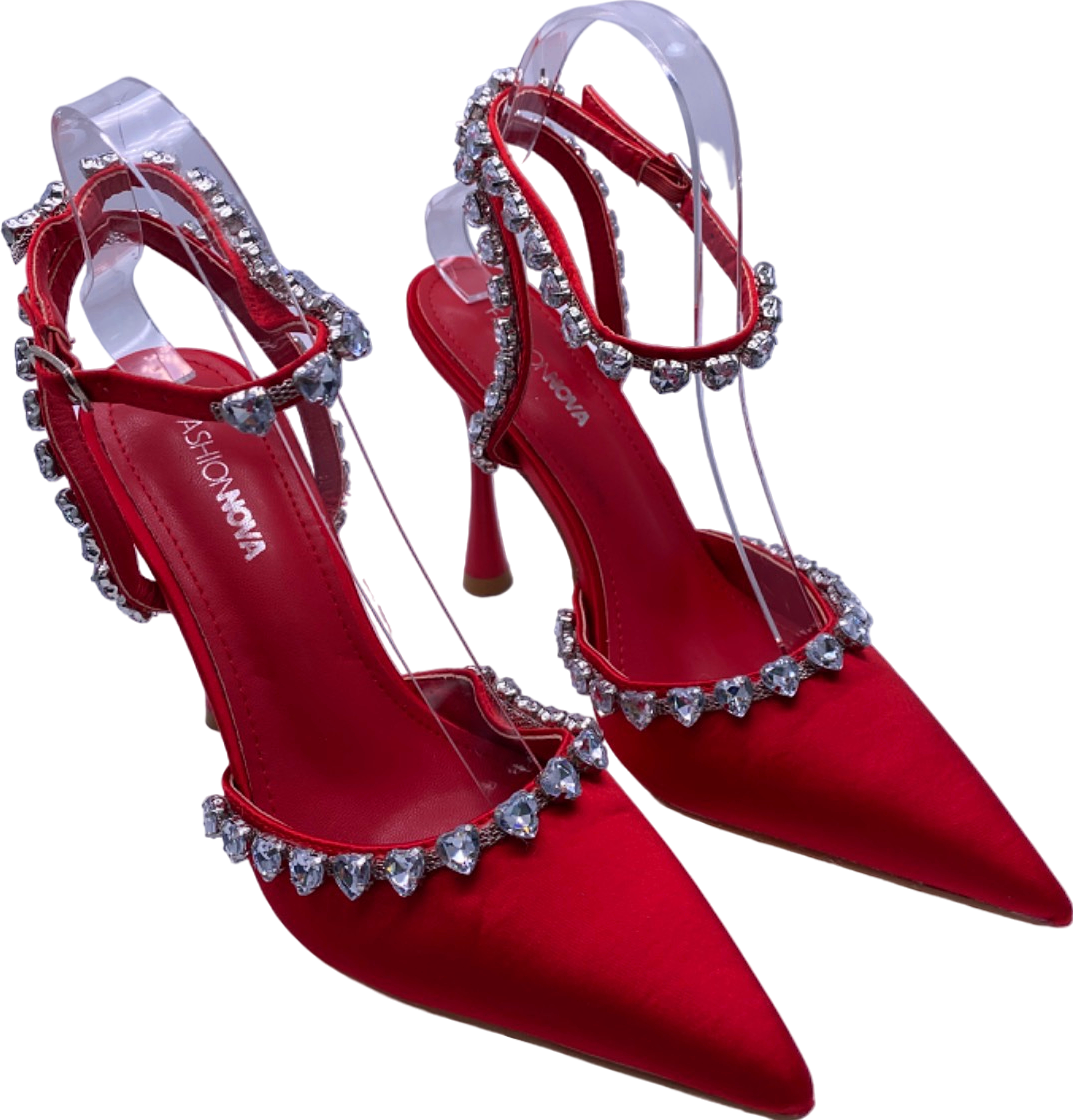 Fashion Nova Red Rhinestone Embellished Pointed Heels UK 4
