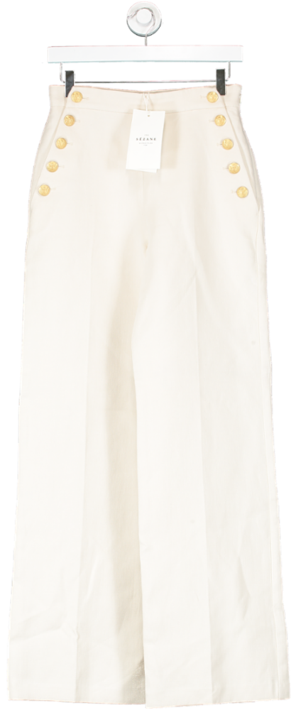 Sezane Cream Marino Trousers  Ecru UK 8