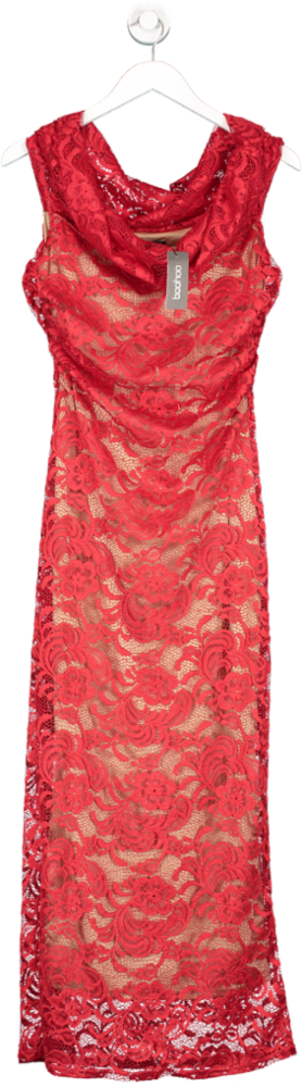 boohoo Bardot Red Lace Maxi Dress UK 14