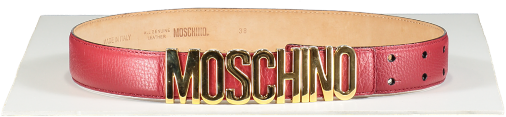 Moschino Red Logo-lettering Leather Belt UK 6