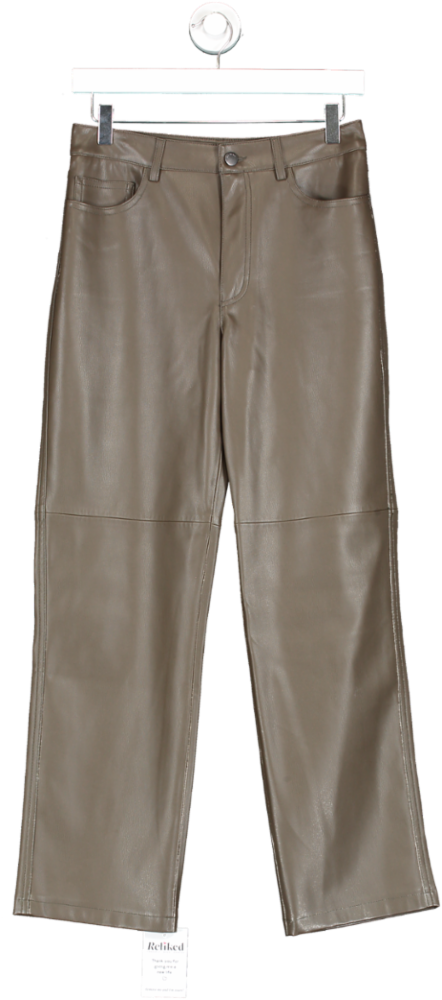 MANGO Green Khaki Faux Leather Trousers UK 8
