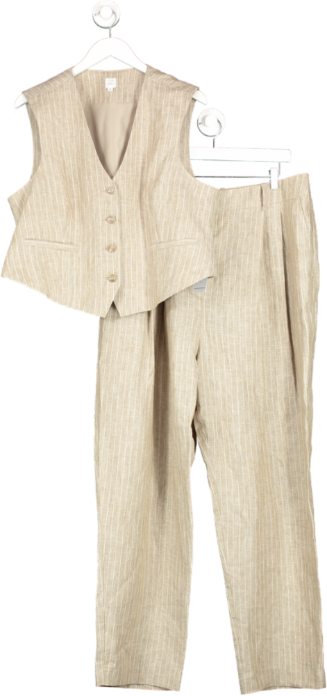 John lewis Beige Striped Linen Trousers And Waistcoat UK 18