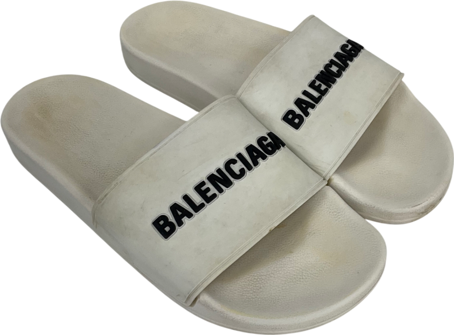 Balenciaga White Pool Sliders UK 8 EU 41 👠 - Reliked