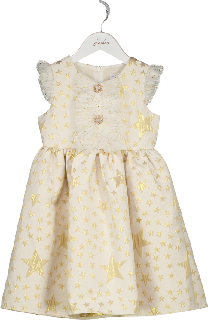 RACHEL RILEY Cream Girls Gold Star Jacquard Dress 8 Years