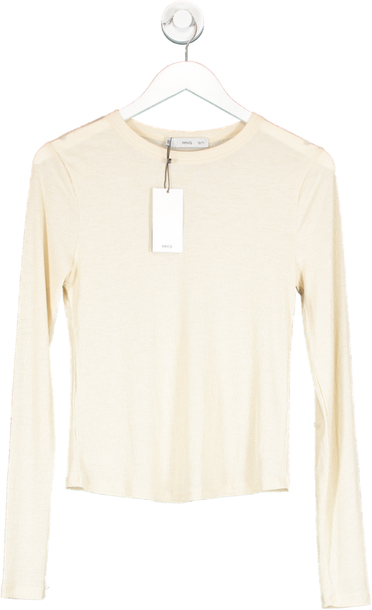 MANGO Cream Ribbed Knit T-shirt BNWT UK L
