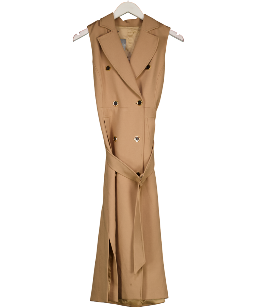 beige v neck dress Beige belted Long trench coat dress With Belt