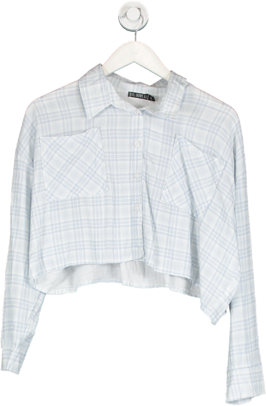 Girl knows All Blue Check Cropped Shirt UK S