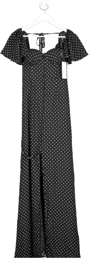 Club L Signorina Black Polka Dot Buttoned Maxi Dress With Flounced Short Sleeves BNWT UK 6