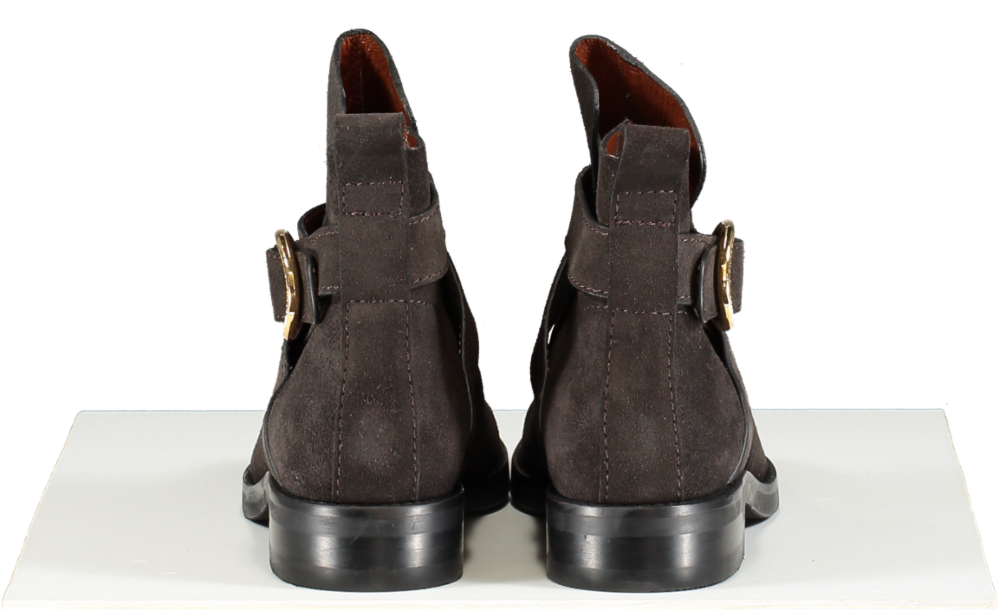 See by Chloé Grey Charcoal Suede Logo Buckle  Lyna Boots BNIB UK 7 EU 40 👠