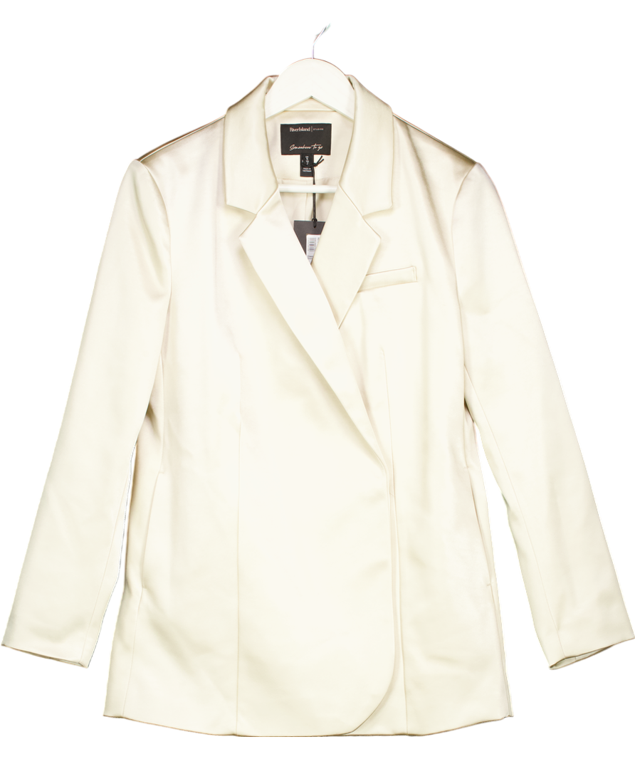 River Island Cream Bonded Satin Double Breasted Blazer UK – Reliked