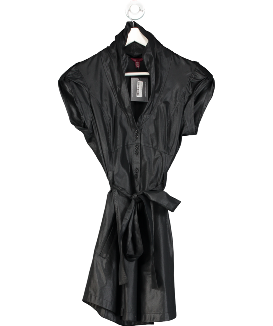 Ted Baker Black Belted Puff Sleeve Button Down Mini Dress UK 14 - Reliked Ted Baker Black Belted Puff Sleeve Button Down Mini Dress UK 14 - Reliked
