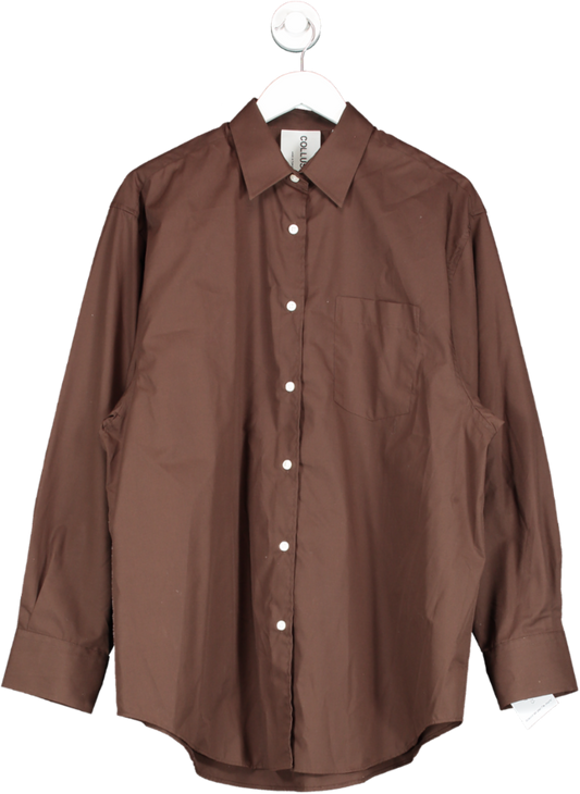 Collusion Brown Long Sleeve Oversized Shirt UK 8