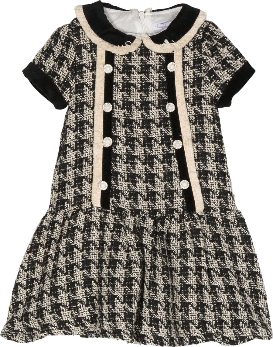 Patachou Black Houndstooth Tweed Dress With Pearl Buttons Bnwt 4 Years
