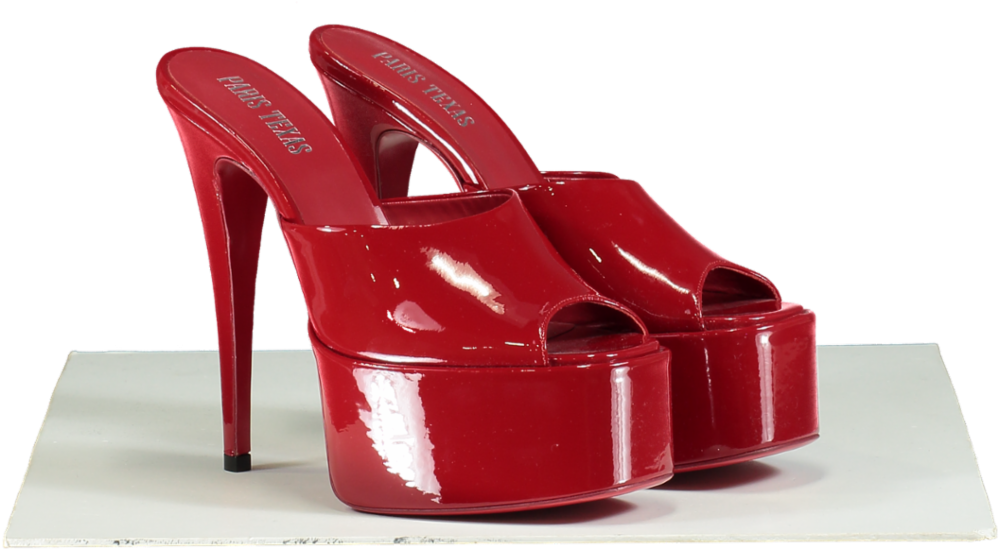 Red patent leather mules discount