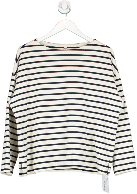 Uniqlo Cream Striped Long Sleeve T Shirt UK XL