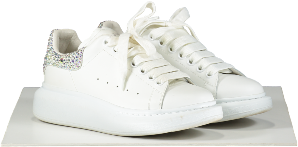 Alexander McQueen White Crystal embellished Leather Exaggerated sole T