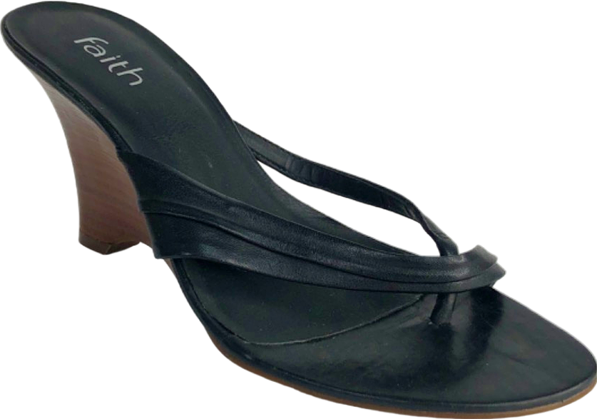 Faith Black Wedge Heeled Sandals UK 7 Reliked