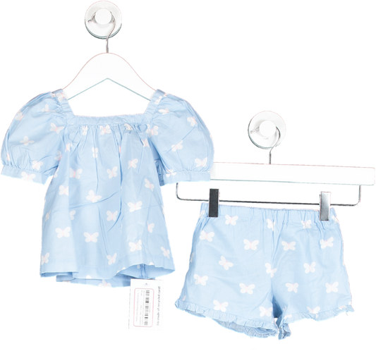 Jacadi Paris Blue Butterfly Cotton Blouse And Bloomer Shorts 2 Years