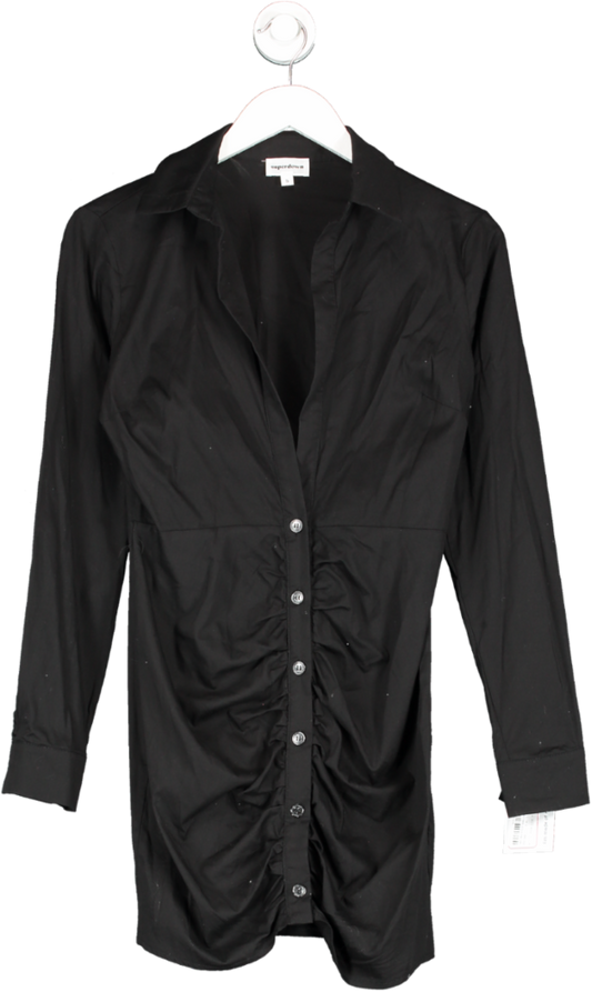 Superdown Black Colette Ruched Shirt Dress UK S
