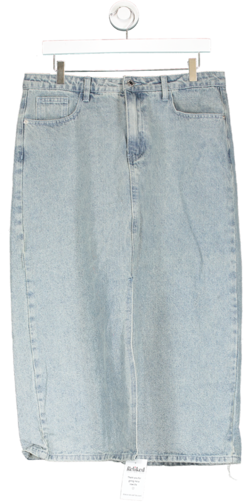 PrettyLittleThing Blue Light Wash Denim Maxi Skirt UK 14