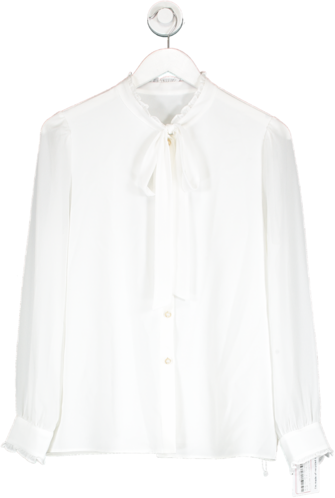 Goelia White Bow Tie Ruffle Collar Women Shirt UK 10