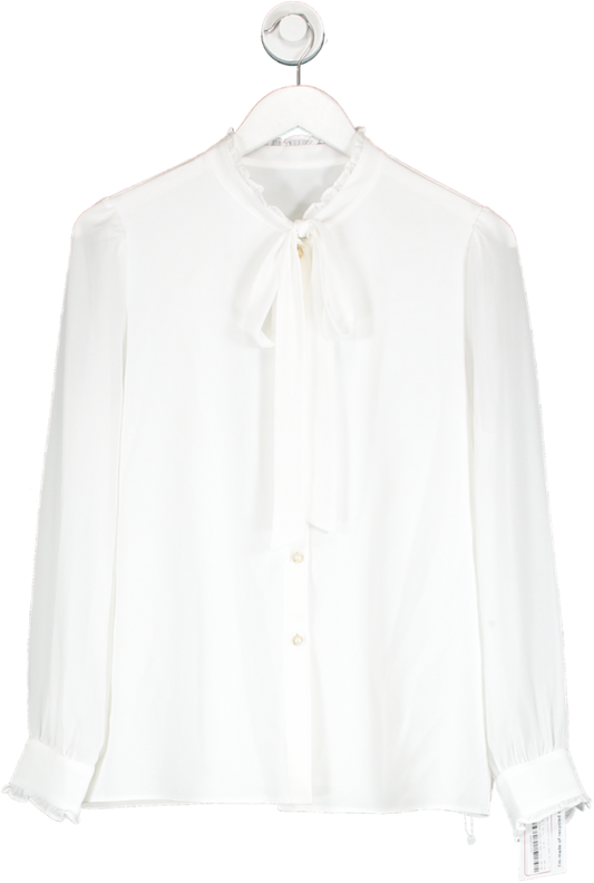 Goelia White Bow Tie Ruffle Collar Women Shirt UK 10