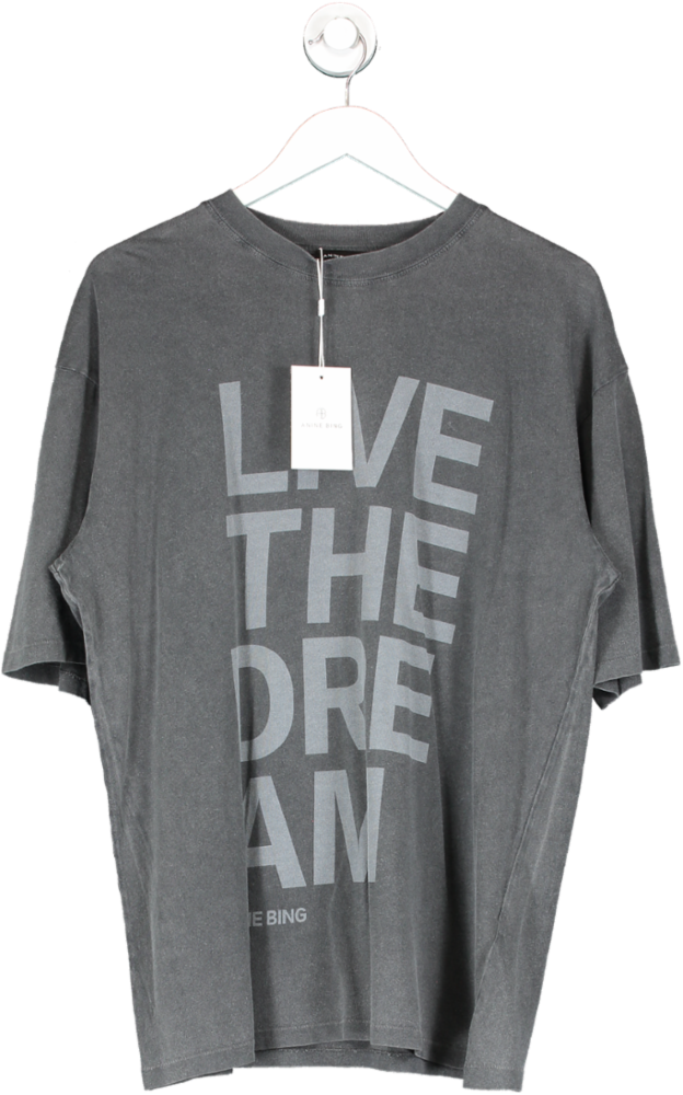 Anine Bing Grey Cason Live The Dream Logo T Shirt UK S