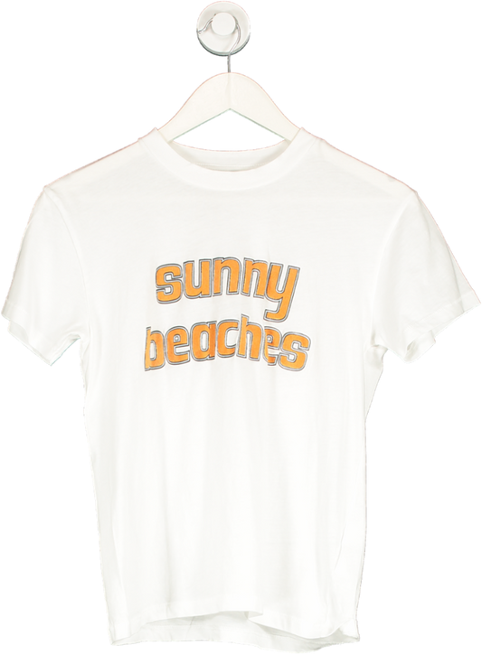 Ganni White Sunny Beaches T Shirt UK S