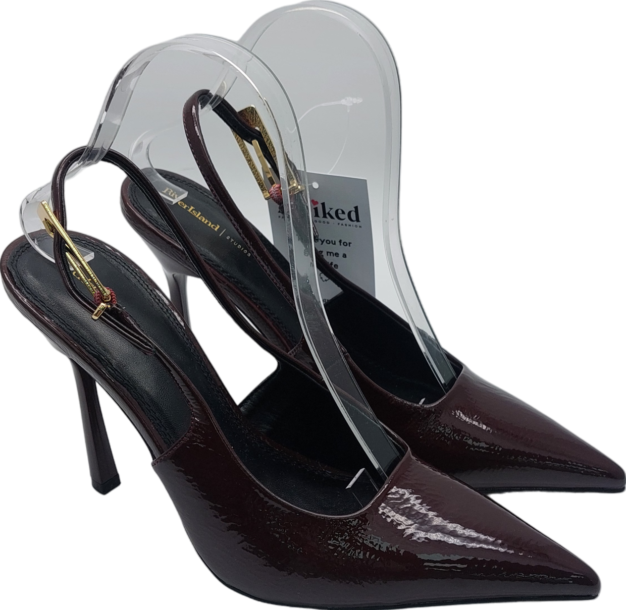 River Island Red Patent Sling Back Stilletoe Pumps UK 7 EU 40 Reliked