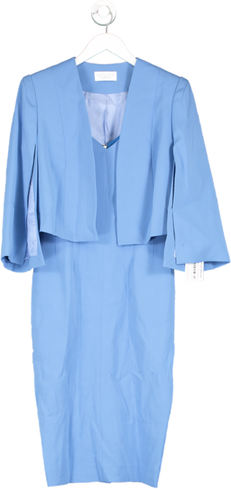 Fenn Wright Manson Blue Sleeveless Shift Midi Dress And Cropped Jacket UK 8