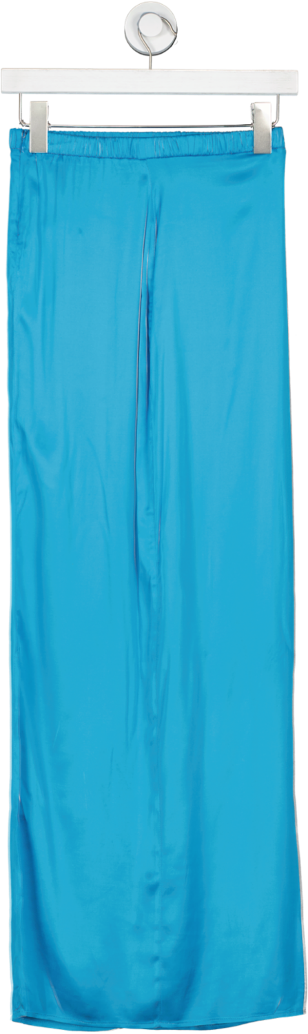 Camila Coelho Blue Satin Midi Skirt With Cut Out Waistband UK XS