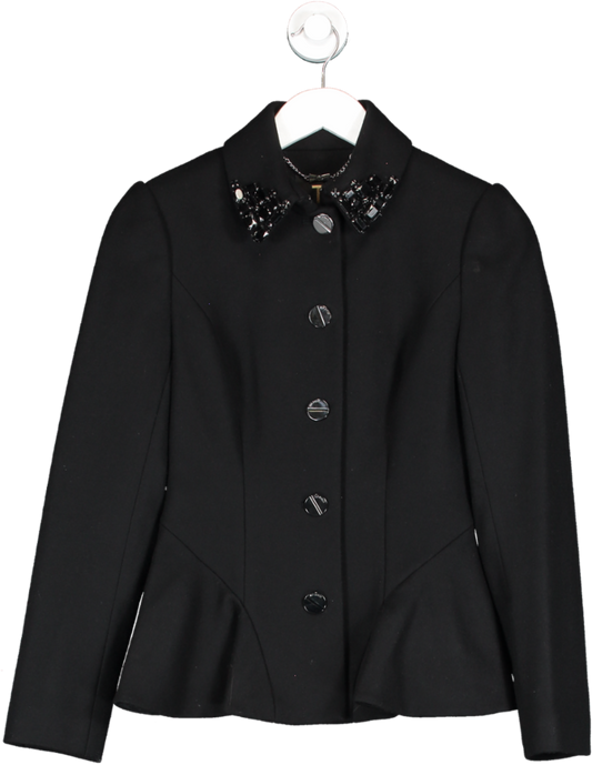 Ted Baker Jodyn Black Embellished Collar Wool Blend Short Jacket Coat UK S
