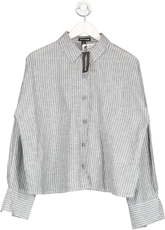 PrettyLittleThing Grey Charcoal Stripe Cotton Oversized Button Up Shirt UK 10