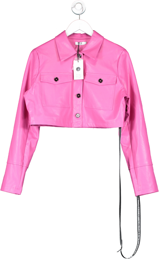 SLA the label Pink Paige Faux Leather Cropped Jacket UK XS