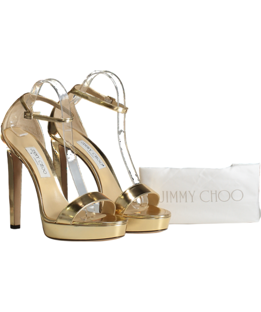 JIMMY CHOO ゴールド ハイヒール Jimmy Choo Metallic Gold Platform Sandal Heels UK 8 EU 41 👠 - Reliked