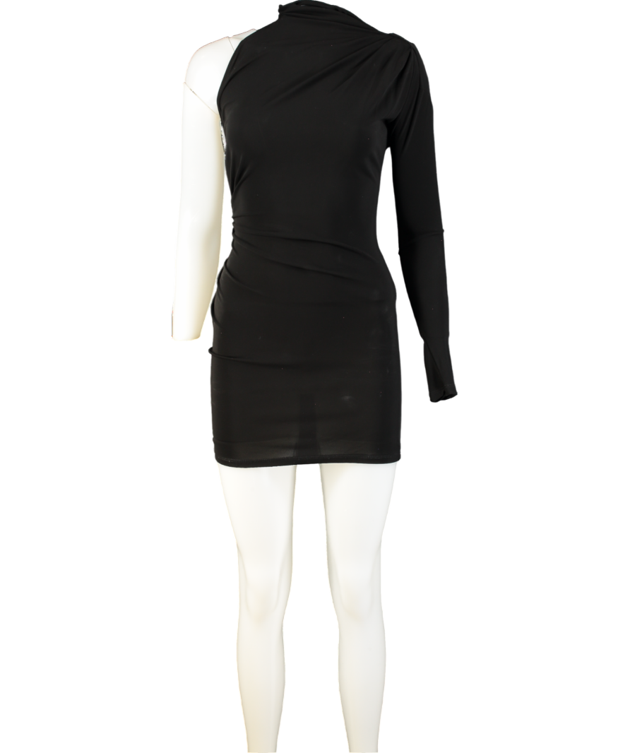 ZARA Black One Sleeve Ruched Mini Dress UK XS - Reliked ZARA Black One Sleeve Ruched Mini Dress UK XS - Reliked