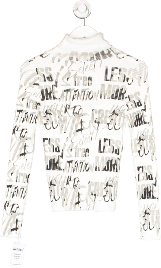 S.DEER White All-over Letter Slim Fit Sweater UK S