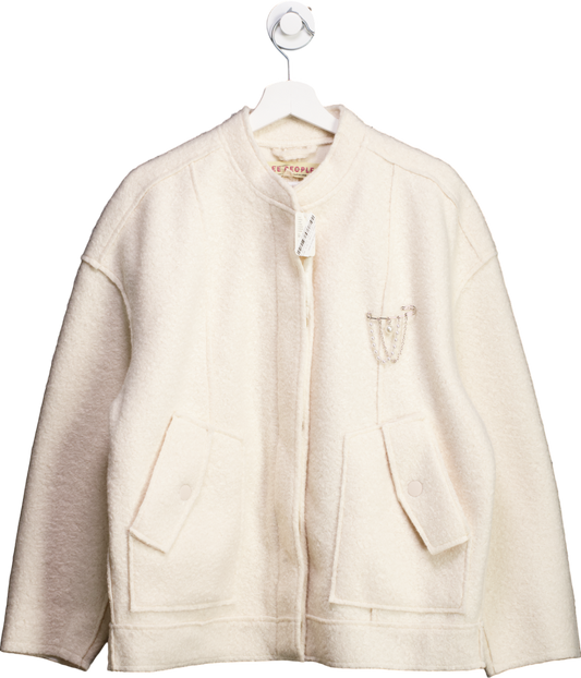 Free People Cream Ivory Boucle Pearl Detali Jacket UK S