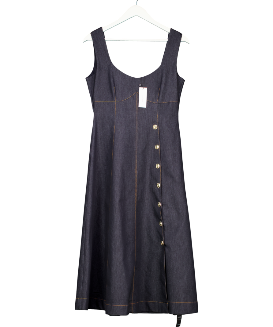 Karen Millen Blue Tailored Denim Sleeveless Full Skirted Midi Dress UK 10 - Reliked Karen Millen Blue Tailored Denim Sleeveless Full Skirted Midi Dress UK 10 - Reliked