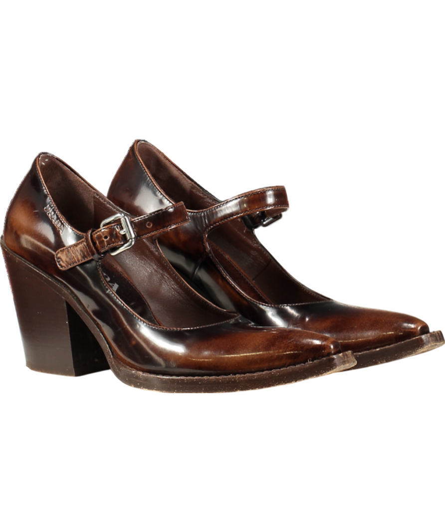 PRADA Brown Leather Mary Jane Court Shoes UK 2 EU 35 👠 - Reliked