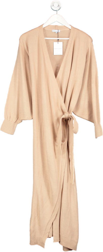 PRETTY LAVISH Beige Wrap Midi Dress UK M/L
