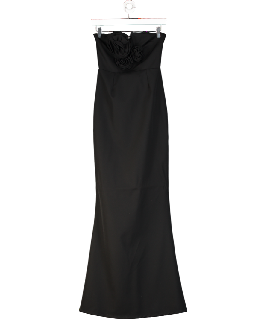 Club L Enticed Black Strapless V-neck Maxi Dress With Flowers UK 8 - Reliked