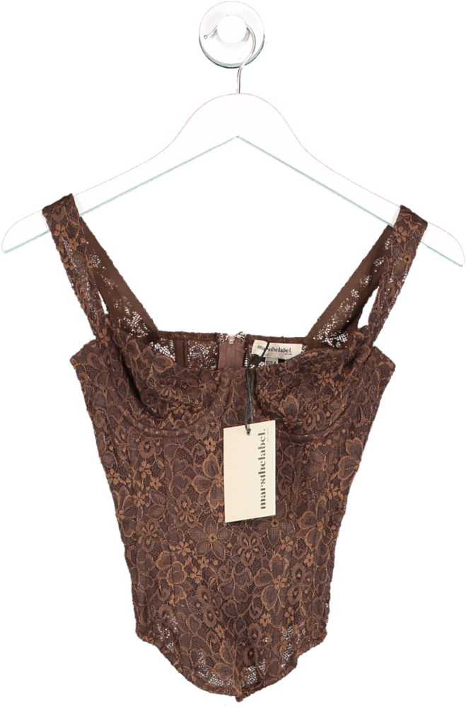 Mars the Label Brown The Cinched Lace Corset Top UK 4