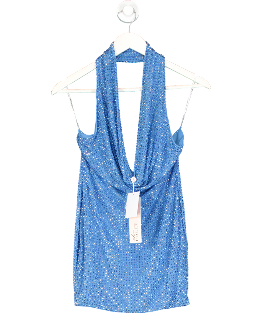 Oh Polly Blue Extreme Embellished Cowl Neck Mini Dress UK – Reliked