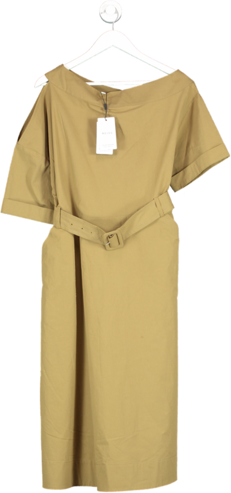 REISS Green Demi - Khaki Off The Shoulder Belted Midi Dress BNWT UK 8