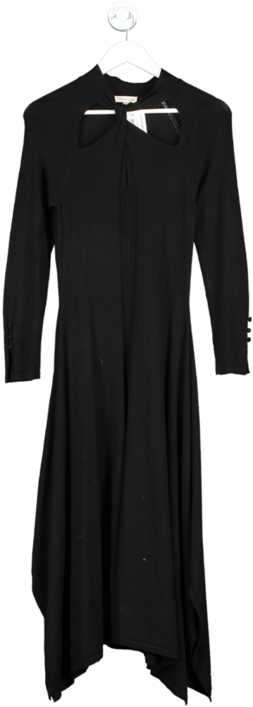 Monsoon Black Viscose Long Sleeve Dress With Cut Out And Knot Detail Neck UK S