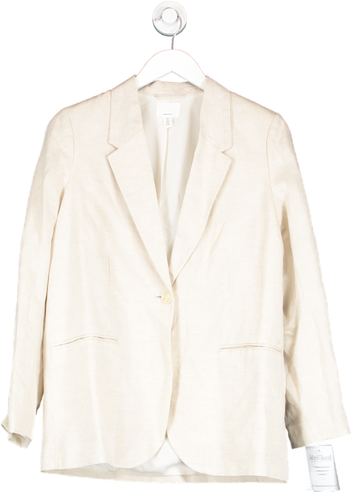 H&M Beige Single Breasted Linen Blend Jacket UK S